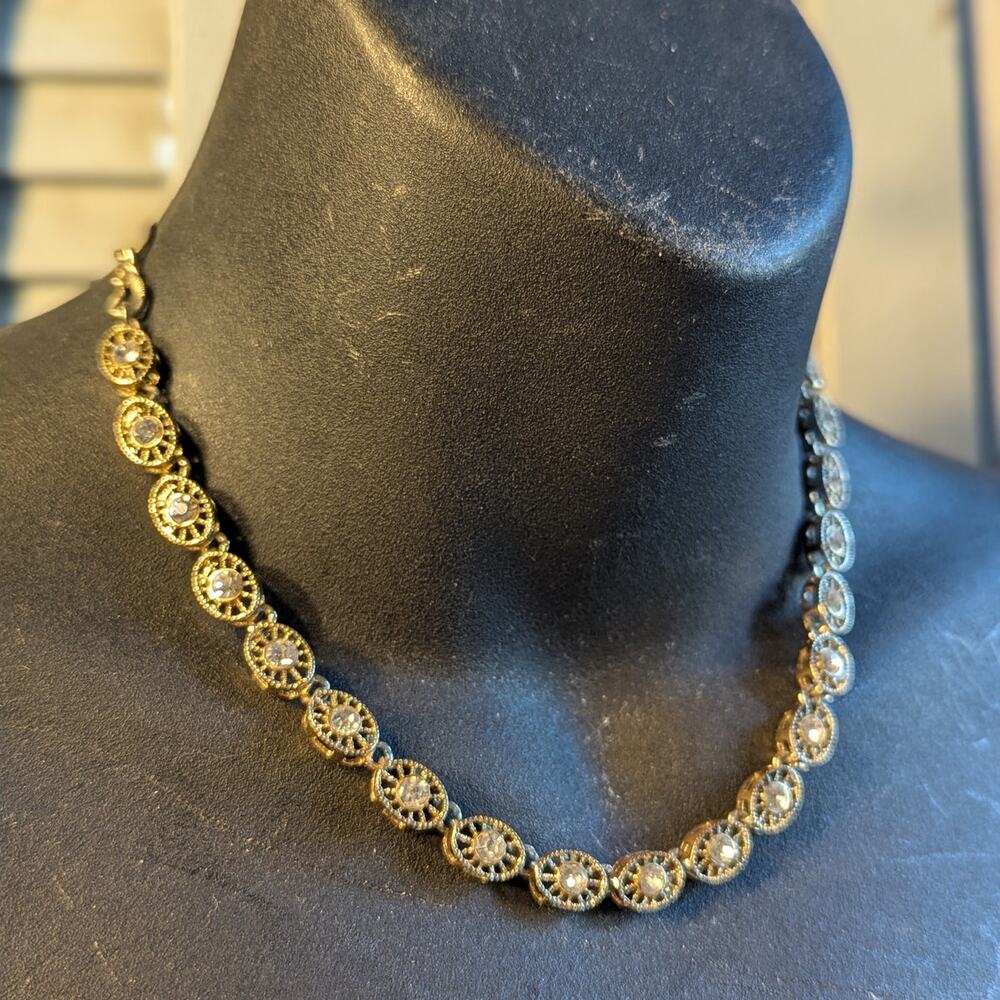 Vintage 1928 Jewelry necklace with rhinestones and filigree